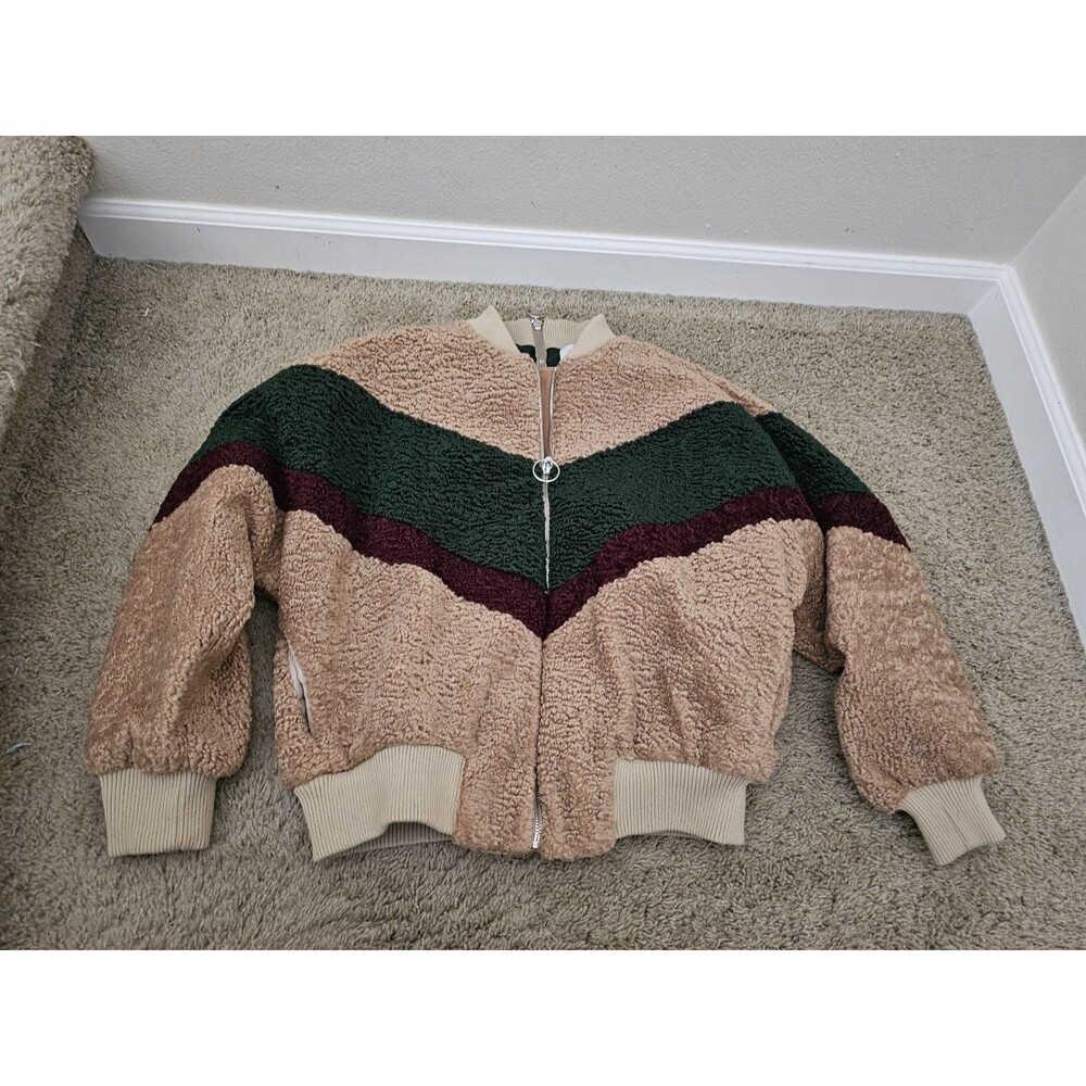 ​J.O.A. Just One Answer Sherpa Bomber Jacket Women's XS Colorblock Chevron